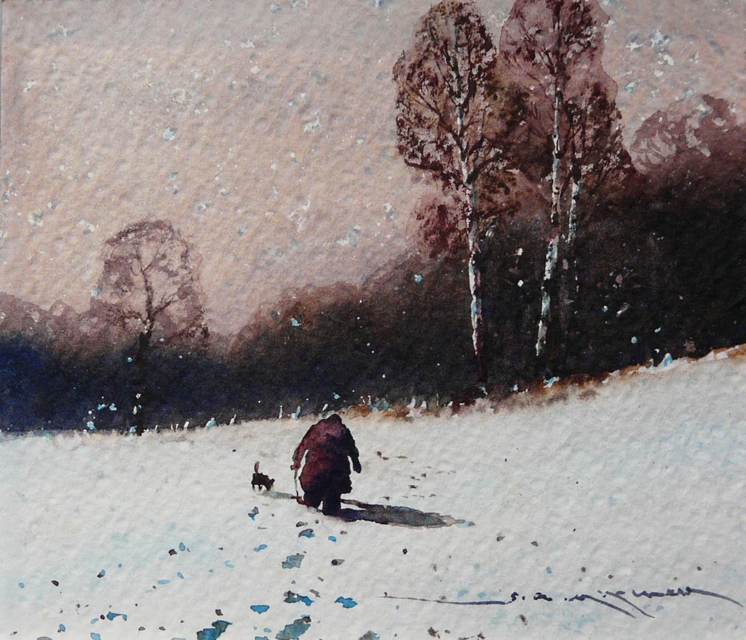One Man & his Dog by Ged Mitchell, Snow | Landscape | Dog