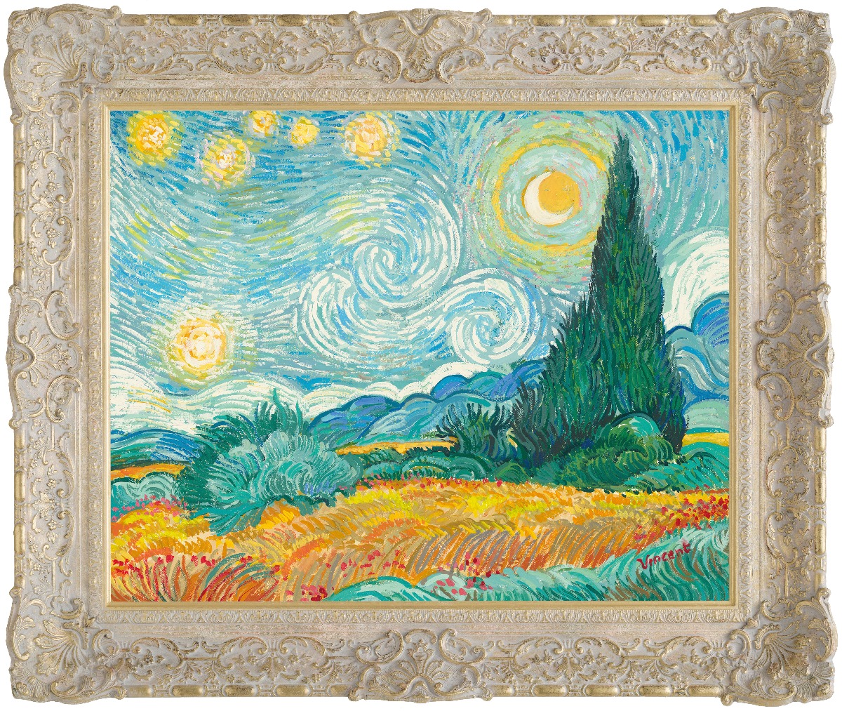 Starry Night with Wheat Field and Cypress Trees by John Myatt