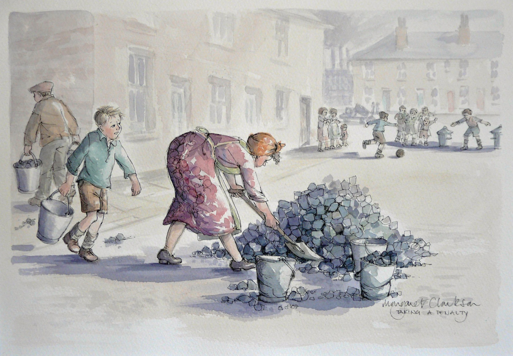 Taking a Penalty by Margaret Clarkson, Northern | Nostalgic | Industrial | Figurative | Children