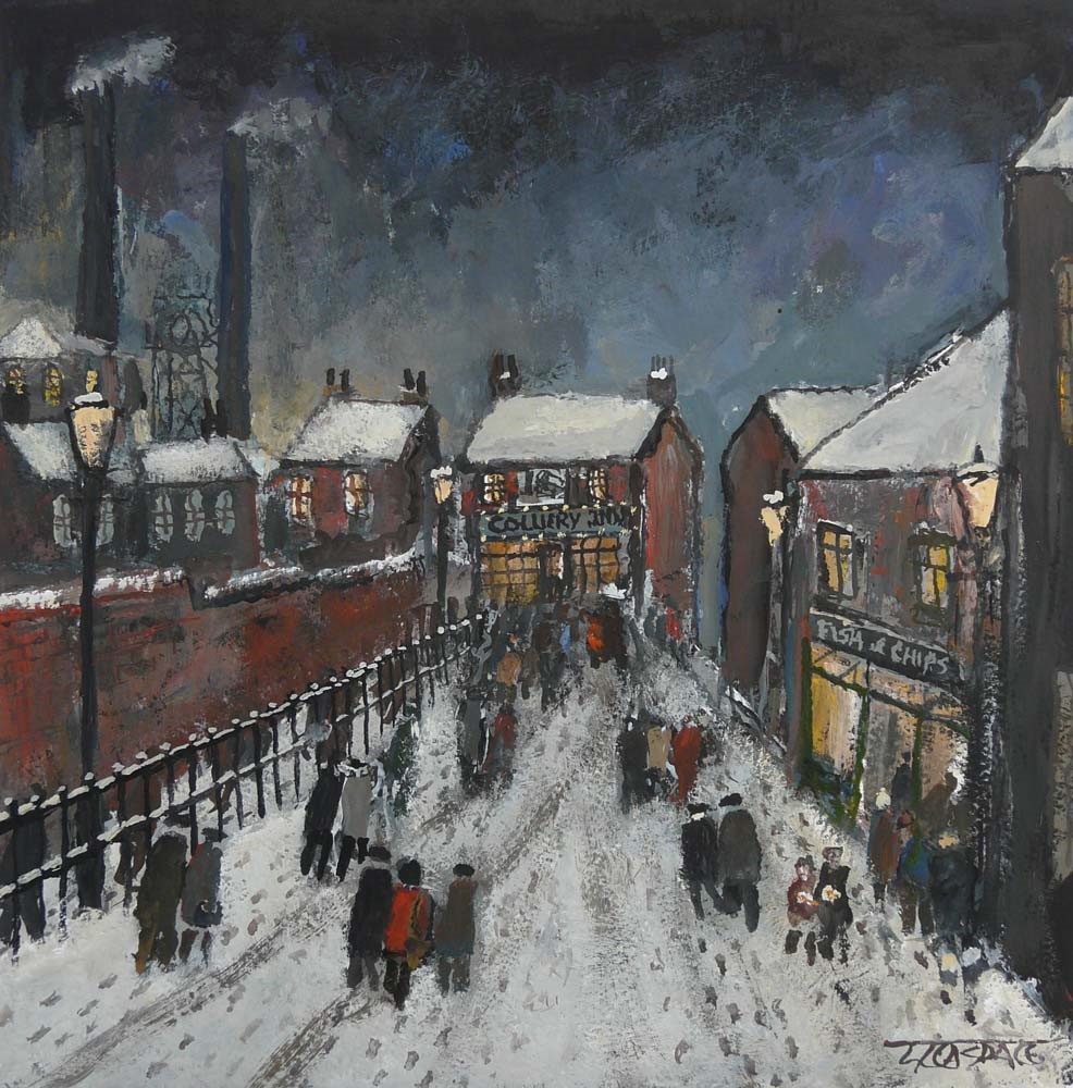 Welcome Lights by Malcolm Teasdale, Snow | Pub | Mining | Northern | Nostalgic