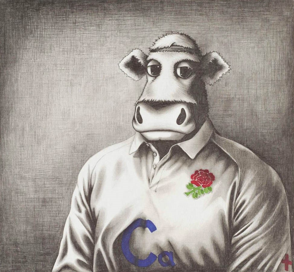 Rugby Bull (sketch) by Caroline Shotton, Cow | Humour