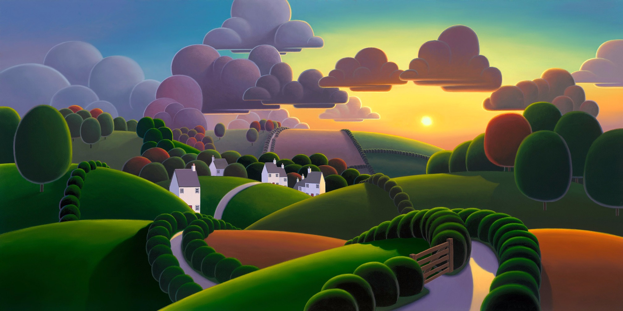 Sunrise over the Village by Paul Corfield, Landscape