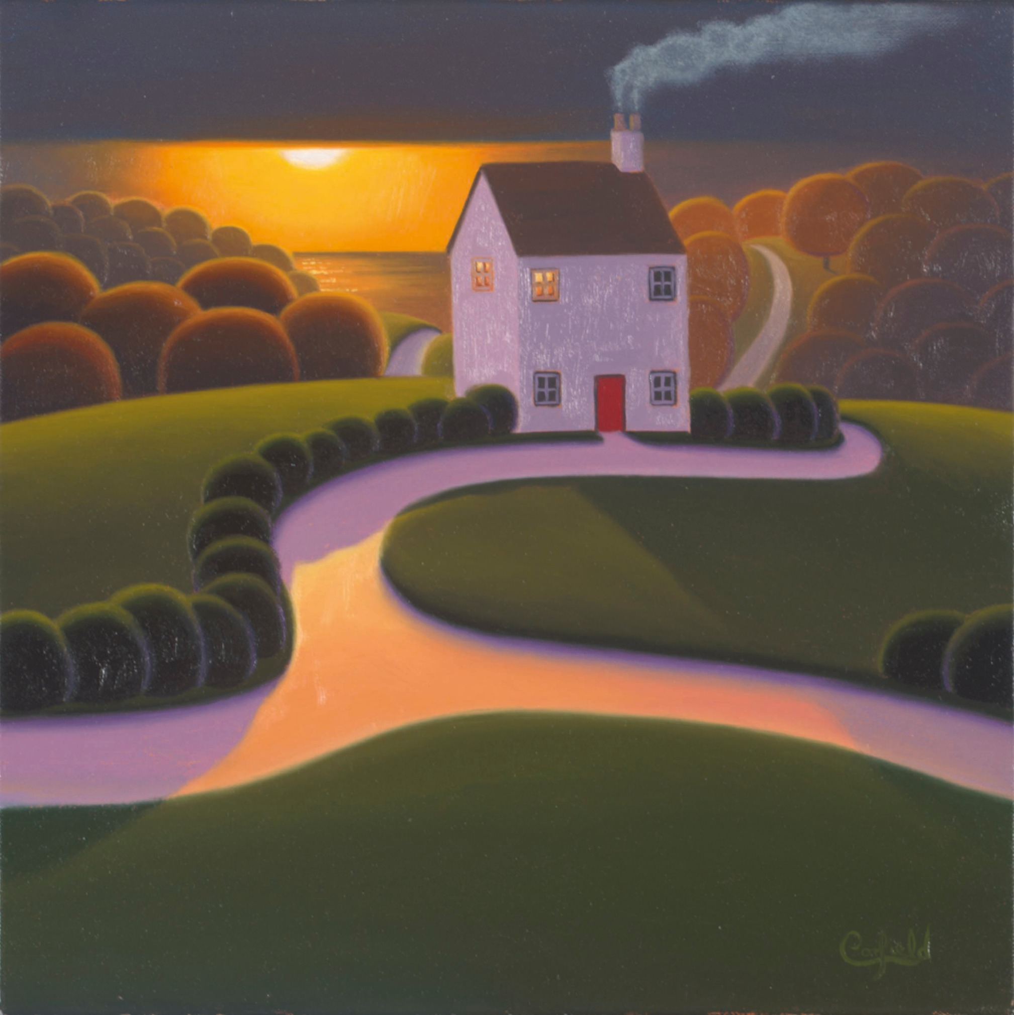 A Warm Evening Glow by Paul Corfield, Naive | Landscape