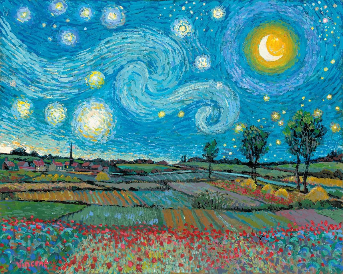 Starry Night with New Day Dawning by John Myatt Starry Night with New Day Dawning by John Myatt