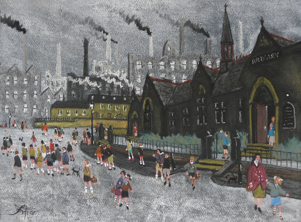 Ardsley School Scene by Allen Tortice, Children | Nostalgic | Northern | Mining | Family | Industrial | Rare | Customer Sale