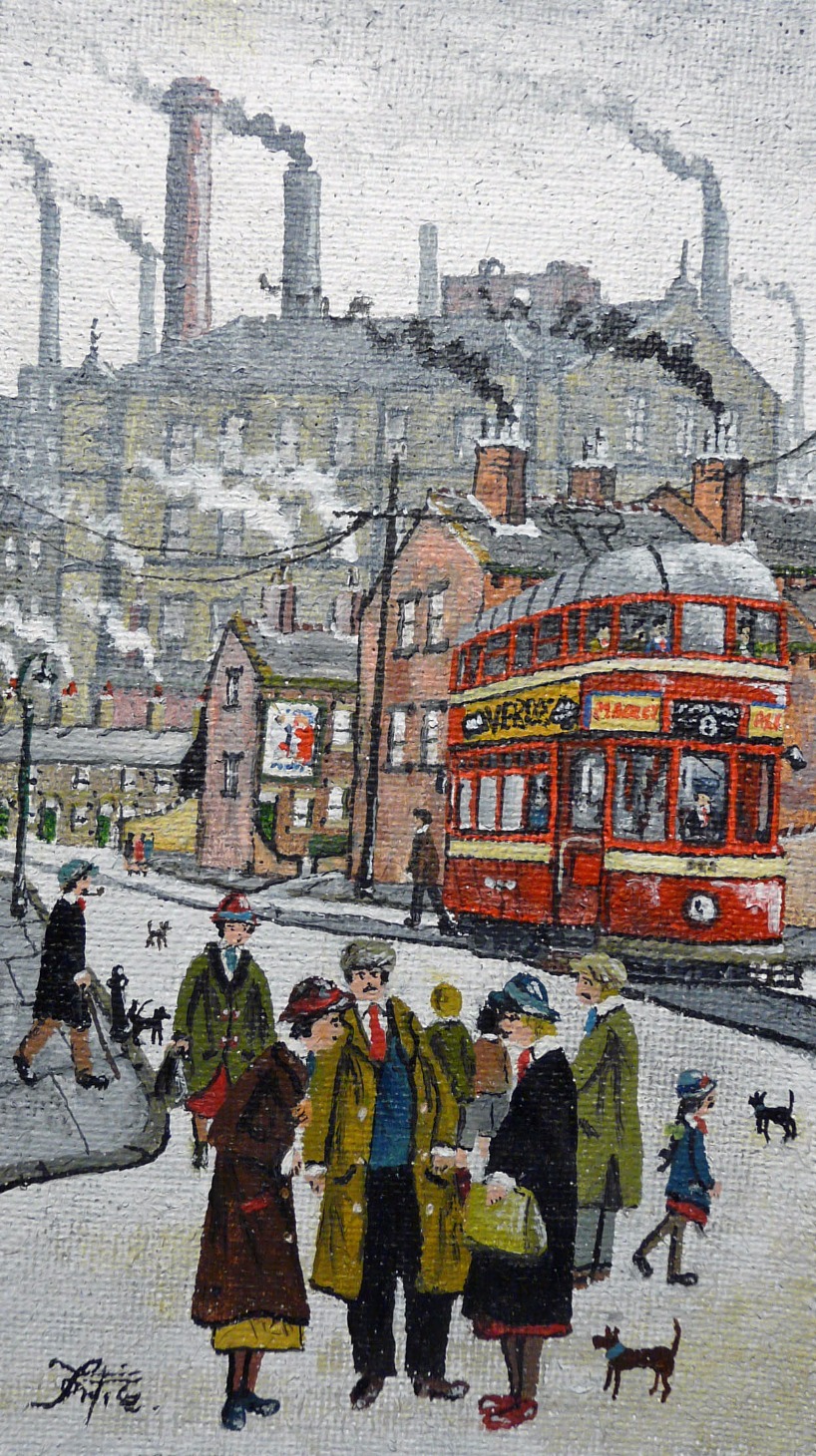 Northern Tram Scene by Allen Tortice, Northern | Transport | Nostalgic | Lowry