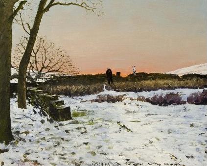 Watching The Sun Rise In The Pennines by Peter Brook, Figurative | Naive | Northern | Nostalgic | Snow