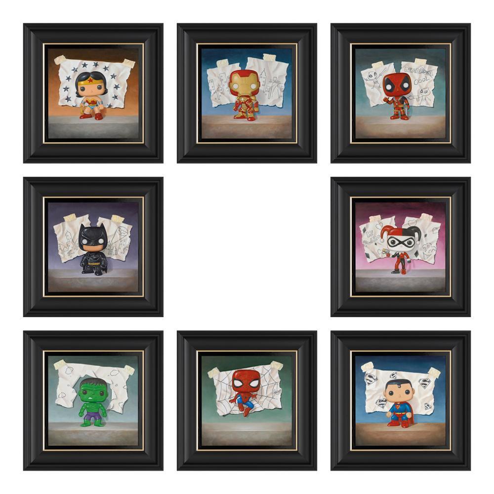 Superhero Set of 8 by Nigel Humphries, Rare | Hulk | Superman | Spiderman | Deadpool | Wonder | Comic | Nostalgic