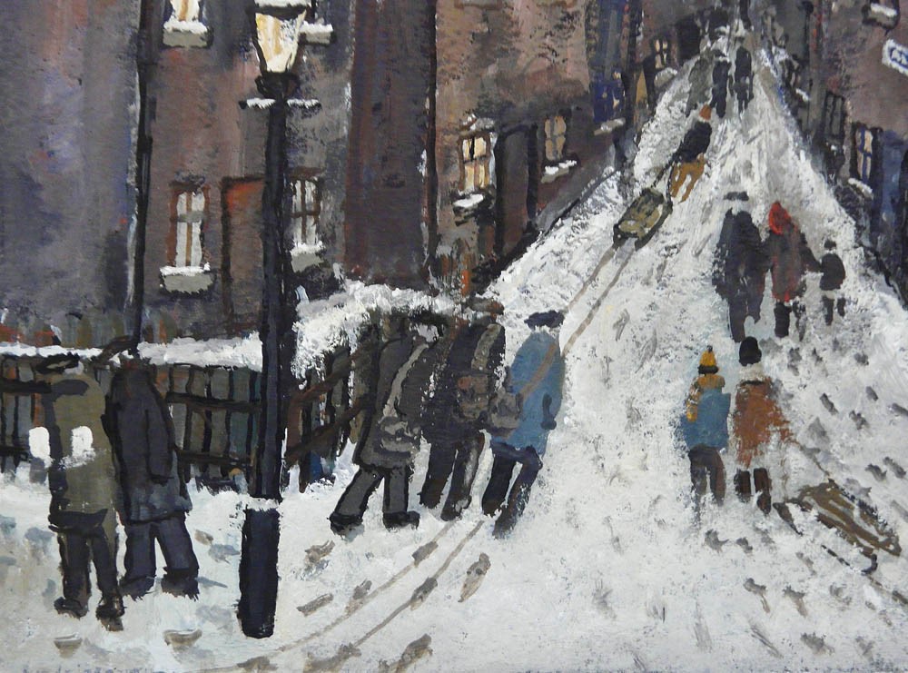 Snowman by Malcolm Teasdale, Northern | Nostalgic | Figurative | Snow | Landscape | Industrial | Mining