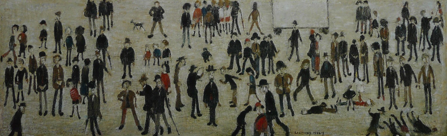 Crowd around a Cricket Sight Board by LS Lowry, Northern | Nostalgic | Lowry