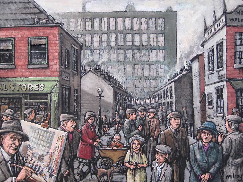 Lowry painting street scene (Pendlebury) by James Milroy, Lowry | Northern | Nostalgic | Industrial | Local