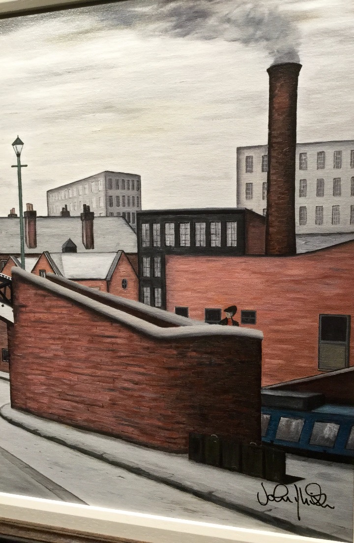 In his Footsteps by John D Wilson, Water | Nostalgic | Lowry | Industrial | Landscape