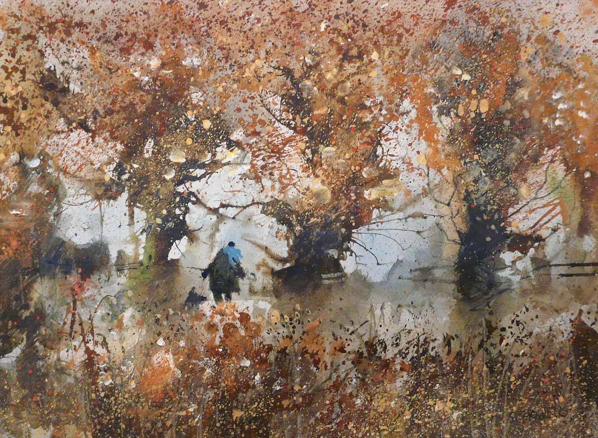 October Flurry by Sue Howells, Dog | Landscape | Flowers