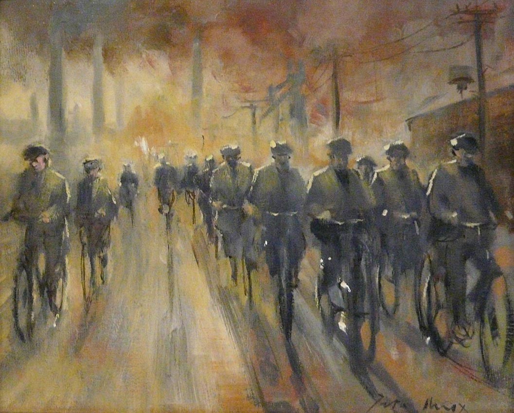 Steelworks Way by Peter Knox, Nostalgic | Northern | Industrial | Bicycle | Figurative